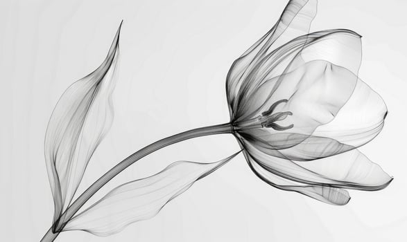Tulip on gray background black and white photo