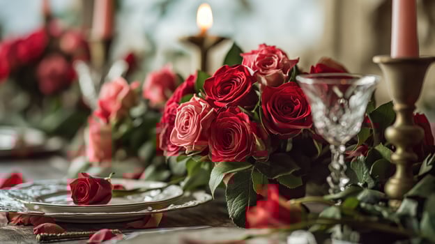 valentine's day table decorations with roses and flowers photo