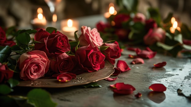 valentine's day table decorations with roses and flowers photo