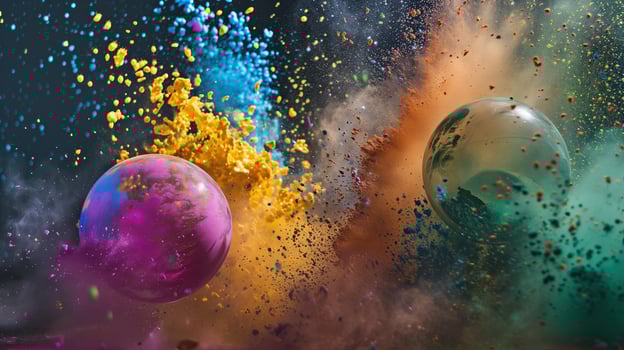 burst of colorful powders powder spewing from water baloons photo