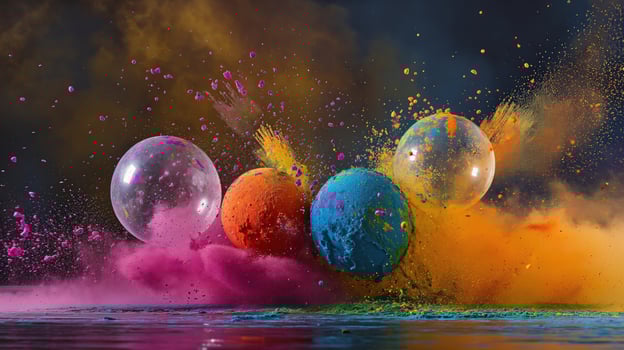 burst of colorful powders powder spewing from water baloons photo