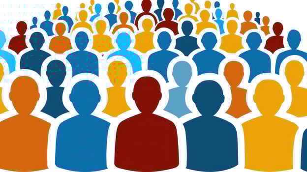 Diversity, equity and inclusion concept. DEIB. Colorful Crowd Of Silhouettes photo