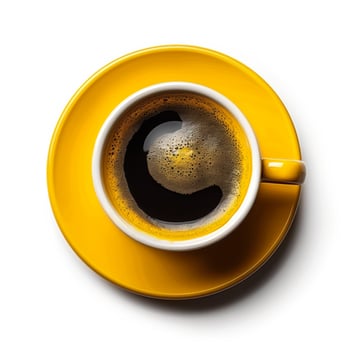 Bright yellow coffee cup with a saucer on a white background, capturing the vibrant energy of a summer mornings coffee break photo