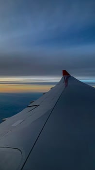 Airplane wing view from the window photo