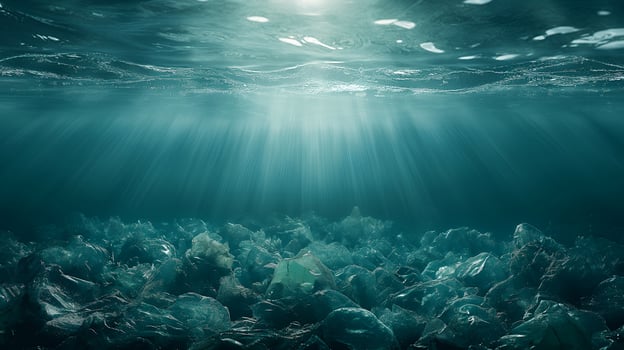 Vibrant underwater world, coral reefs, colorful fish, and waving seaweed dance beneath the azure surface, offering a serene escape photo