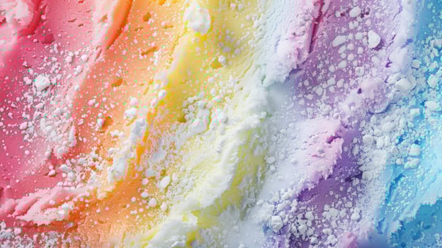 Colorful rainbow ice cream is a whimsical treat with vibrant colors, inviting everyone to enjoy its tempting flavors. Sweet, creamy, perfect for summer and sure to brighten any day photo