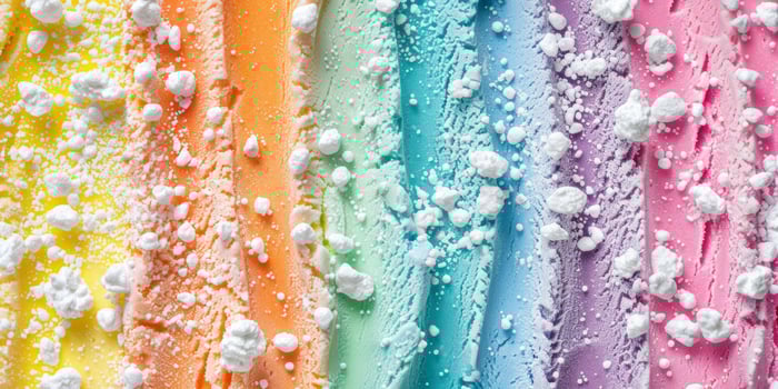 Colorful rainbow ice cream is a whimsical treat with vibrant colors, inviting everyone to enjoy its tempting flavors. Sweet, creamy, perfect for summer and sure to brighten any day photo