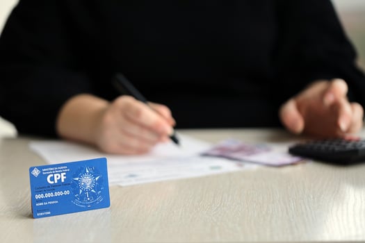 KYIV, UKRAINE - OCTOBER 31, 2023 Blue CPF card document template. The document guarantees authenticity and integrity in electronic communication between people in Brazil photo