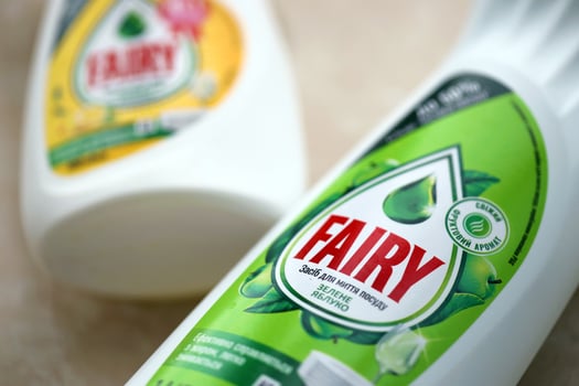 KYIV, UKRAINE - OCTOBER 31, 2023 Bottle of Fairy washing up Liquid produced by Procter and Gamble and sold in most parts of Europe photo