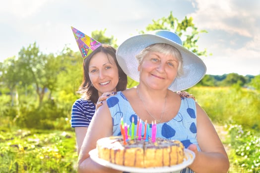 Family celebrating grandfather's birthday together and make selfie photo.Family celebrating grandmother's birthday together. Love for mom. Happy Mothers Day photo