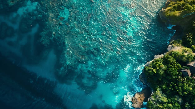 Coast as a background from top view. Turquoise water background from top view. Summer seascape from air photo