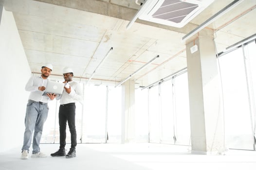 Group of multi ethnic engineer construction site worker meeting at workplace photo