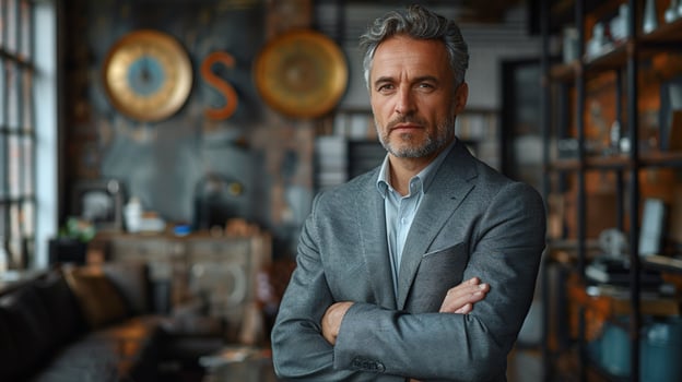 Confident Businessman Accountant Standing with Arms Crossed in Office photo