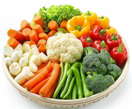 Colorful Vegetable Platter With Carrots, Broccoli, Cauliflower, and Peppers photo