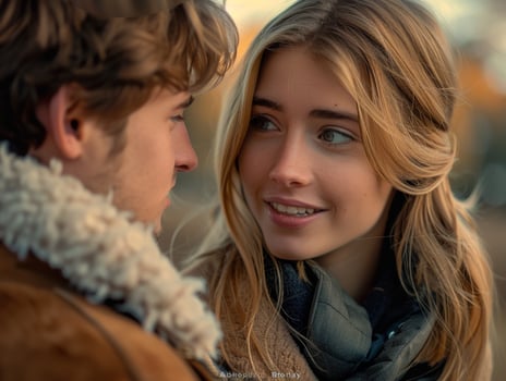 Young Couple Sharing a Loving Moment During an Autumn Day photo