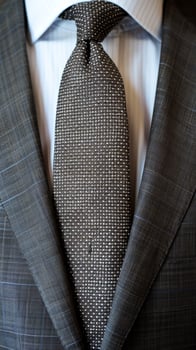 Close-Up of a Brown Dotted Tie With a Grey Suit photo