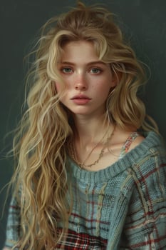 Japanese Girl With Blonde Hair and Green Eyes Wearing a Sweater photo