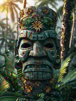 Tropical Tiki mask. Symbol of a wild tribe in the jungle. photo