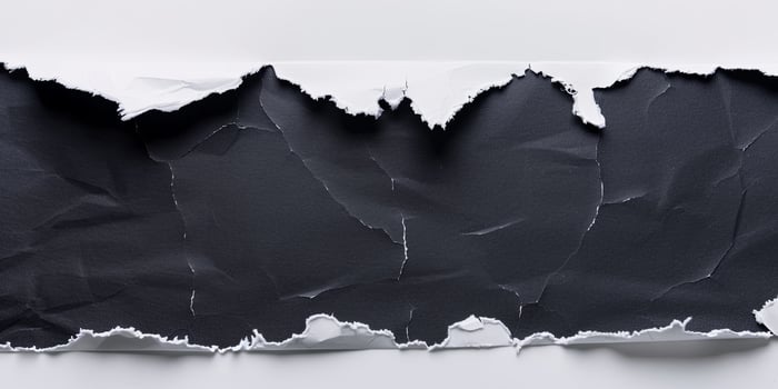 Flat Lay of Black Paper Tear on White Background Ripped Banner Concept photo
