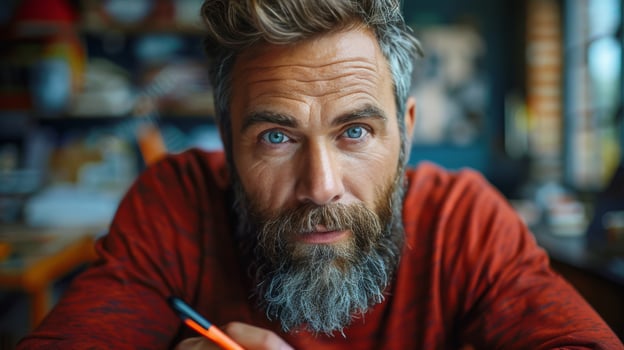 Man With Beard Looking Directly at Camera in Office photo