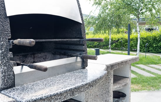 Outdoor BBQ grill. Barbecue open fireplace for cooking photo