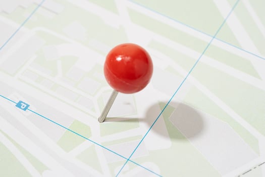 Street Map with red pin point. Map location concept photo