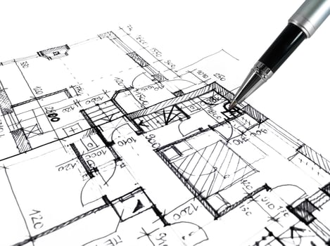 architectural drawing plan of house project - architecture, engineering and real estate styled concept photo