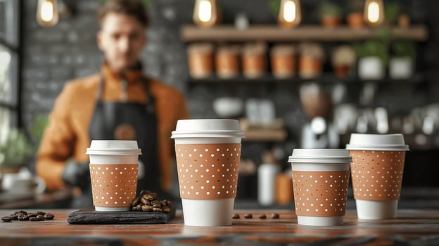 A trendy orange coffee cup mock-up featuring different cup sizes. perfect for cafes and promotional materials. photo