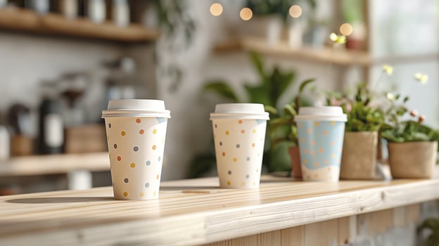 A trendy pastel colors coffee cup mock-up featuring different cup sizes. perfect for cafes and promotional materials. photo