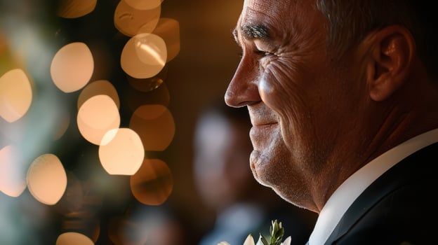 A father beams with pride as he watches his child exchange vows photo