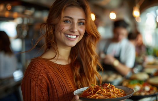 Friends enjoying a pasta meal together at home, celebrating and sharing the joy of a family dinner photo