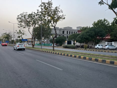 low angle view of city traffic in Lahore, Pakistan on June 3, 2024. photo