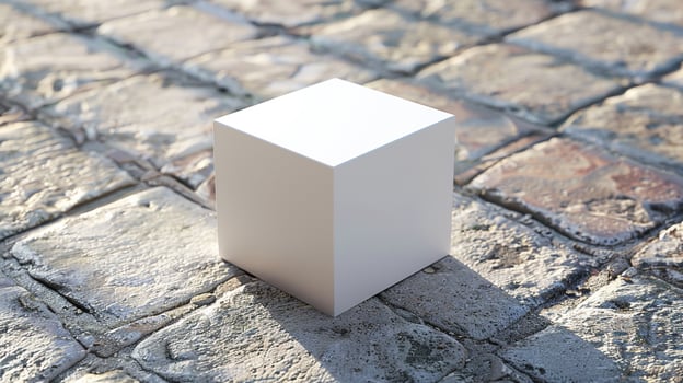 white cube placed on a stone floor photo