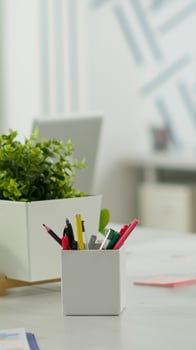 Empty start up business office, cozy light company room with conference table ready for brainstorming, modern design for meeting room. Financial company with nobody in it, workplace indoors concept. photo