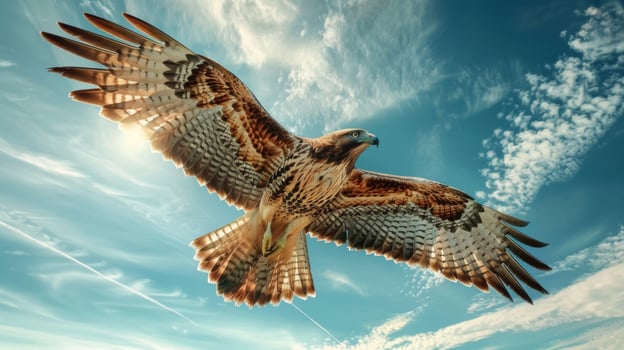 Hawk Soaring in Sunlit Sky with Clouds photo
