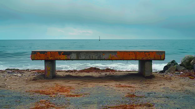 Concrete Bench Overlooking the Ocean on a Cloudy Day photo