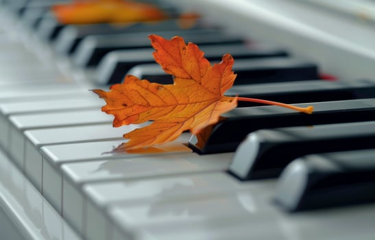 A Single Autumn Leaf Resting on a Piano Keyboard photo