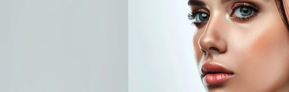 portrait of woman with mockup space makeup promotion photo