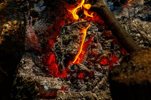 texture flame from burning logs at night photo