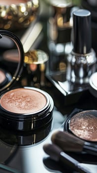 Make-up cosmetic product, beauty products and cosmetics swatch sample flatlay, various makeup brand tools as glamour fashion night out background photo