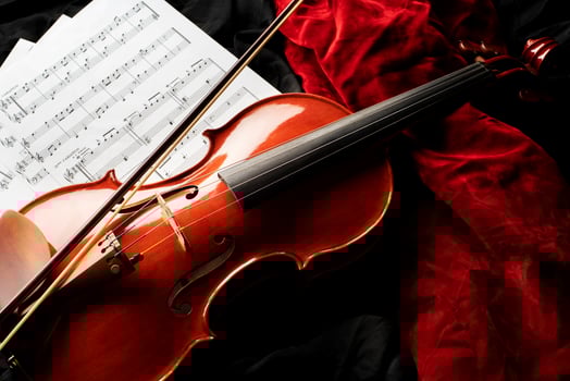 Violin with bow and musical score photo