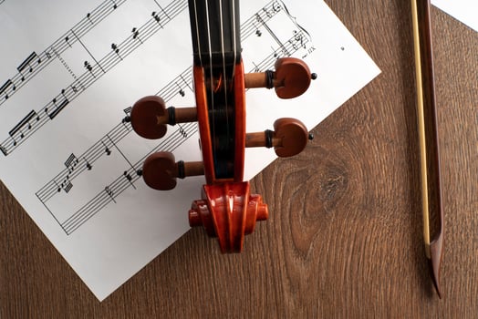 Violin Scroll With Vintage Music Sheet photo