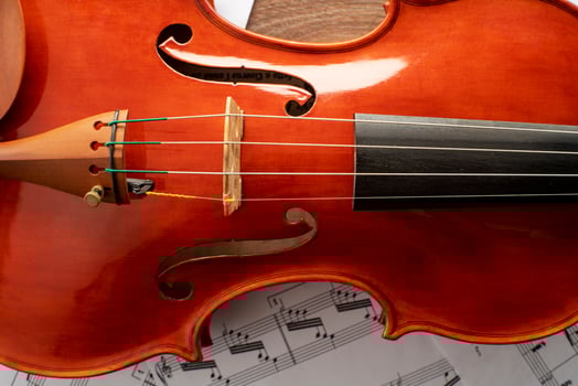 Violin body with an unrecognizable musical score photo