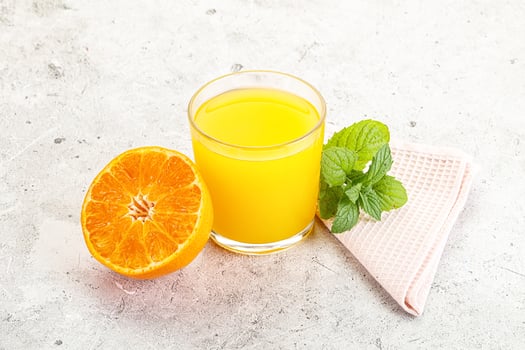 Fresh orange juice served mint photo