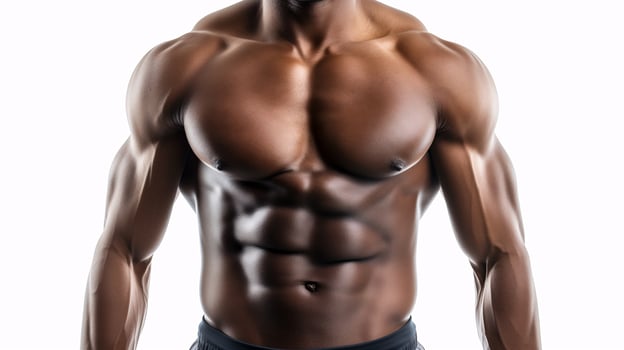 Close-Up of Muscular African American Man's Torso with Defined Abs photo