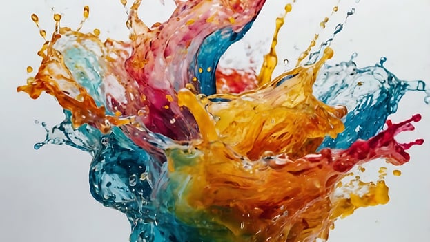 ultra hd 8k multi faded water colors on white background, water colors sprinkling, splashes photo