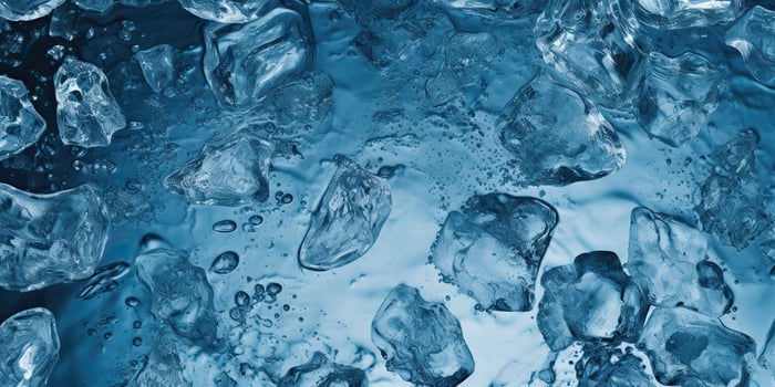 Ice frozen water cybe transparent decorative background view photo