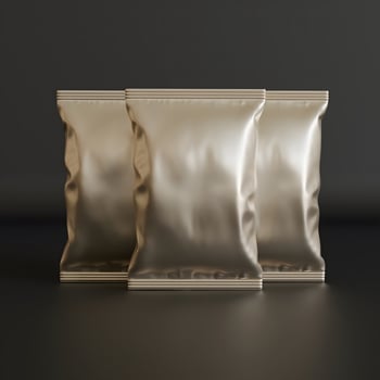 Realistic snack for chips potato and etc. glossy and foil texture on black background rendering 3D illustration photo