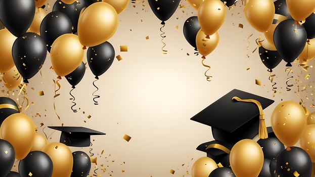 Ultra High-resolution Graduation party invitation realistic composition with flying Golden balloons photo