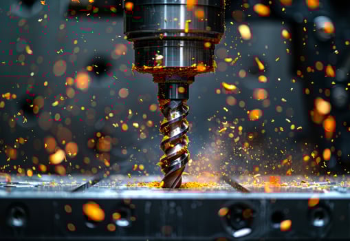 A drill bit is spinning and creating sparks photo